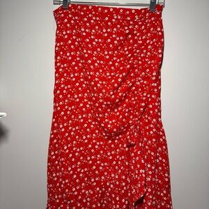 Max Studio Red Floral Asymmetrical Skirt